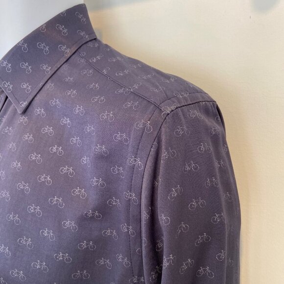 Sugar Mens Long Sleeve Bicycle Print Button-Up Shirt 100% cotton Small - Picture 4 of 16